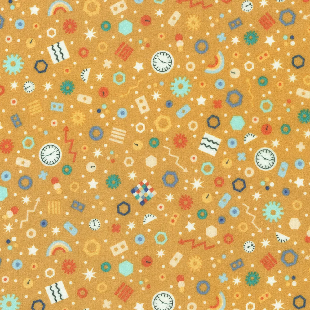 100% Cotton Flannel – Astrobots – 23030-133 – Gold – Robert Kaufman