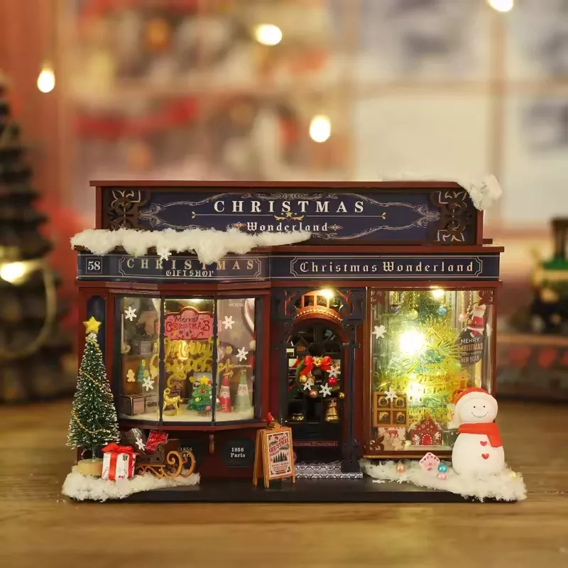 Christmas Wonderland Dollhouse Kit – Miniature Wizardi Roombox Kit with LED Light F07M51-79-ET001