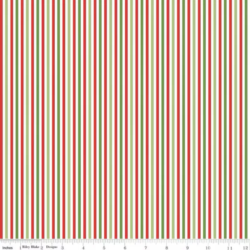Fabric Riley Blake Basics White/Christmas 1/8 Stripes by the Quarter Yard C495-CHRISTMAS