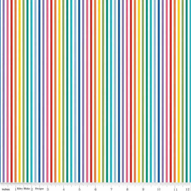 Fabric Riley Blake Basics White/Rainbow 1/8 Stripes by the Quarter Yard C495-RAINBOW
