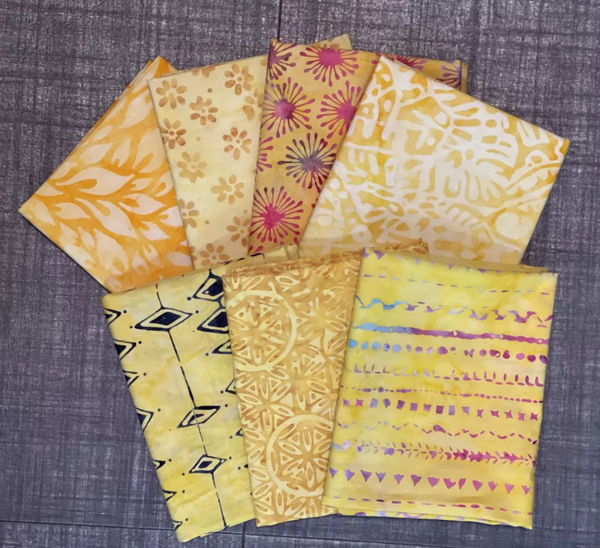 “Golden Harmony” Yellow Batik Fat Quarter Bundle – 7 Shades of Radiant Tranquility