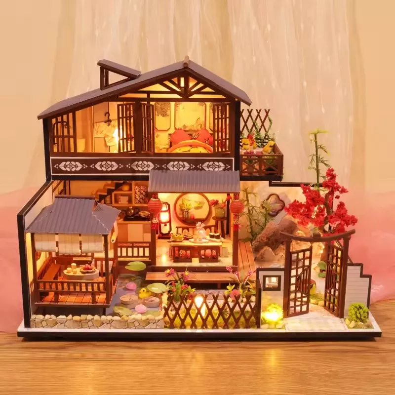 Japanese House Dollhouse Kit – Miniature Wizardi Roombox Kit with LED Light F07M51-78-P002-A