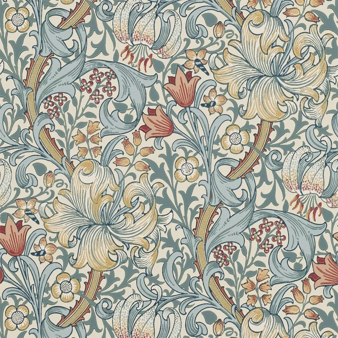 MORRIS & CO Golden Lily Wallpaper Leaves , Trees Slate,ManillaSurflex-Printed Wallpaper - DM6P210401
