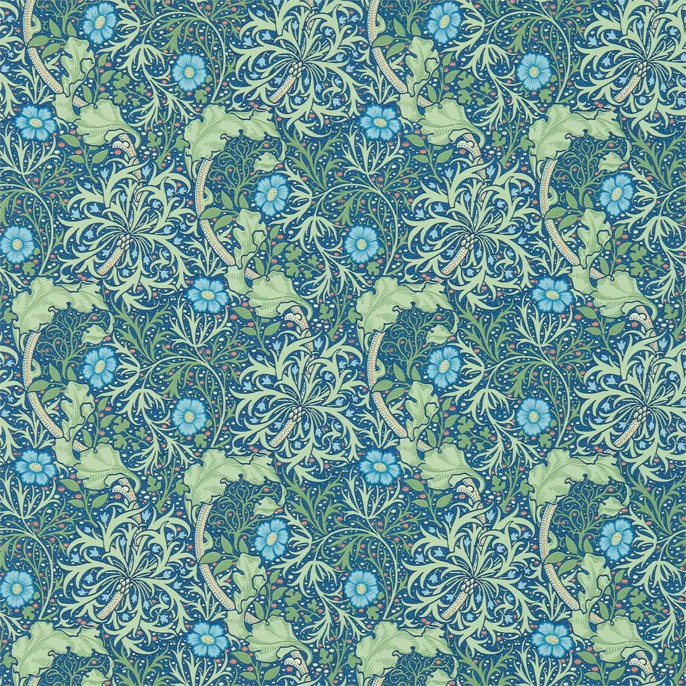 MORRIS & CO Morris Seaweed Wallpaper Contemporary, Floral Cobalt,ThymeSurflex-Printed Wallpaper - DM3W214713
