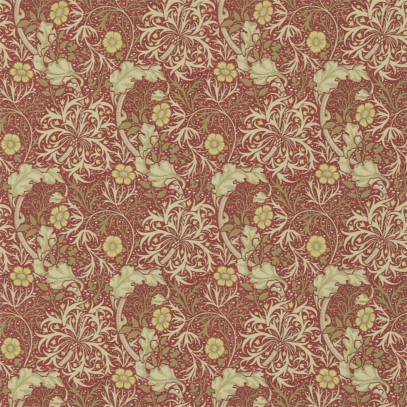 MORRIS & CO Morris Seaweed Wallpaper Contemporary, Floral Red,GoldSurflex-Printed Wallpaper - DM3W214712