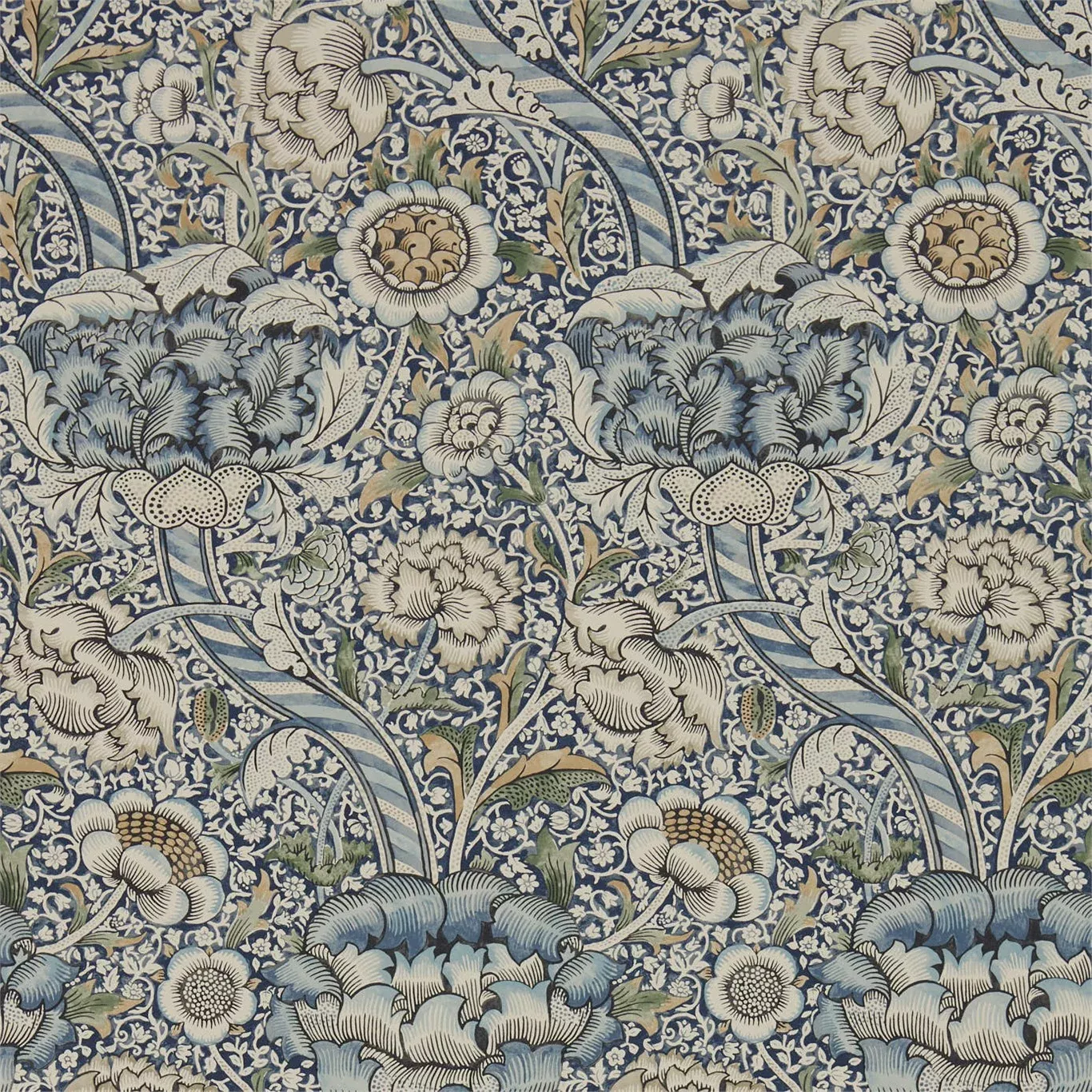MORRIS & CO Wandle Wallpaper Classic Floral Blue,StoneGravure - Wide Width Printed Wallpaper - DMA4216422