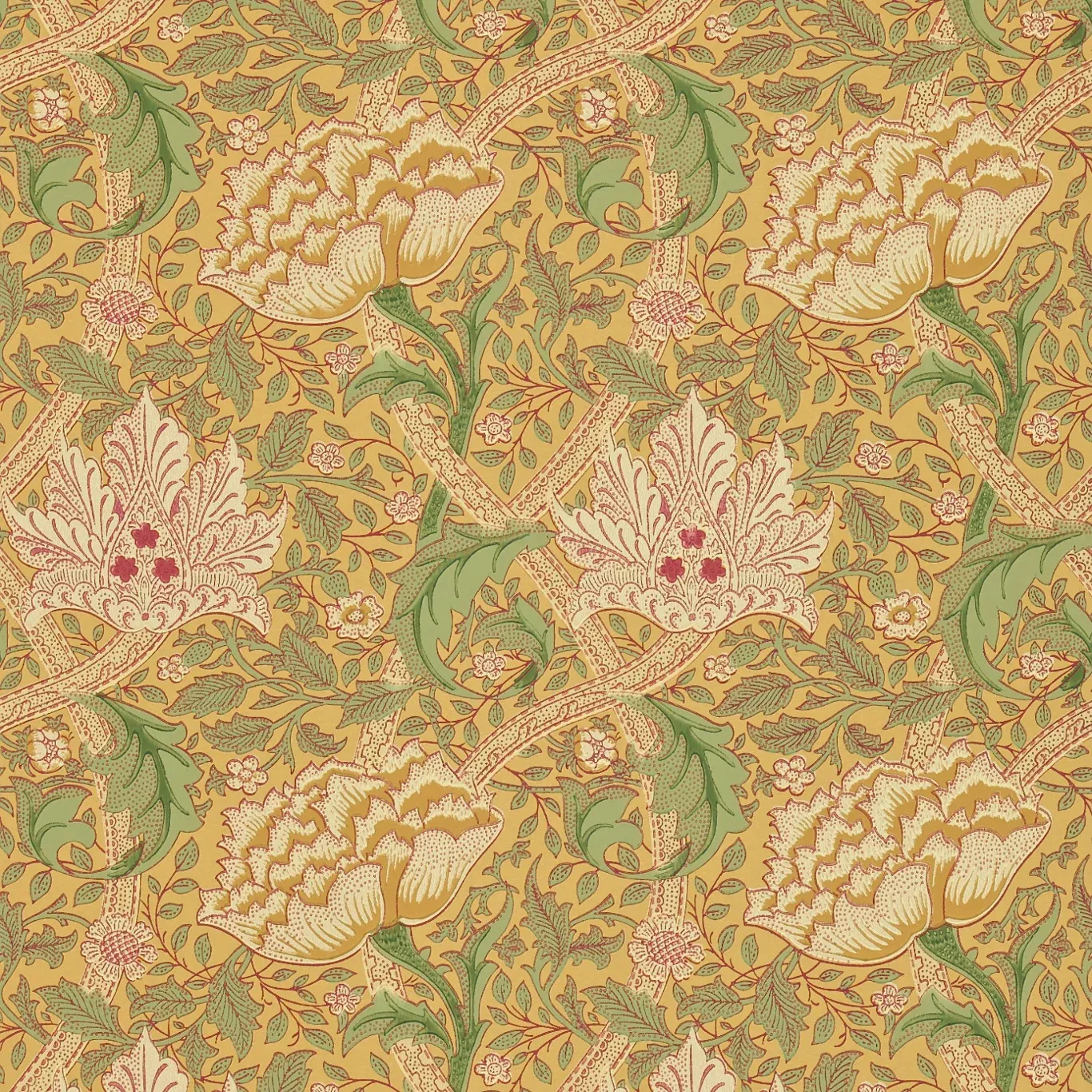 MORRIS & CO Windrush Wallpaper Classic Floral Gold,ThymeSurface- Printed Wallpaper - DMI1W6102