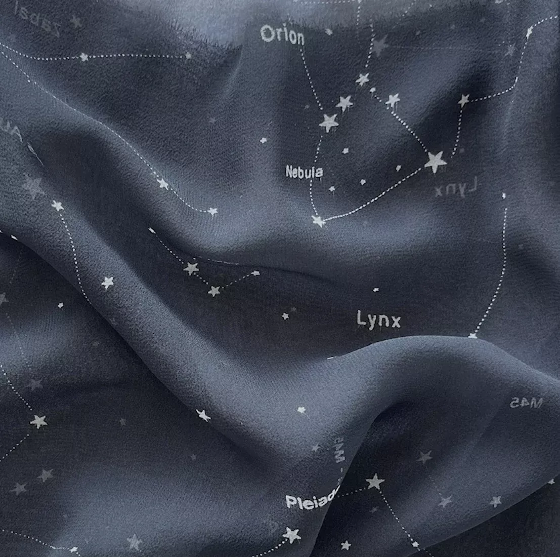 Semi-Sheer Celestial Constellations on Black Silk Chiffon