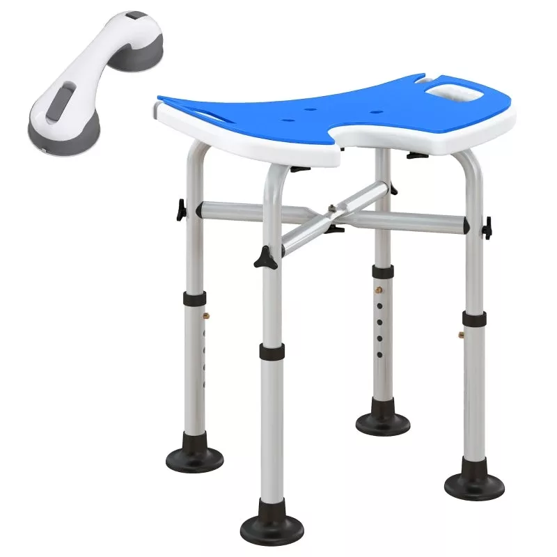 ‘U’ Seat Padded Shower Stool, 39-51.5cm Adjustable Height, Dark Blue