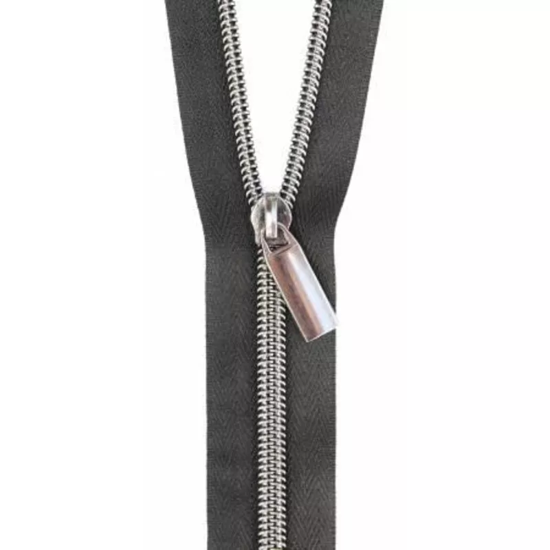 Zippers By The Yard Black Tape 3 yds #5 nylon coil & 9 gunmetal black pulls