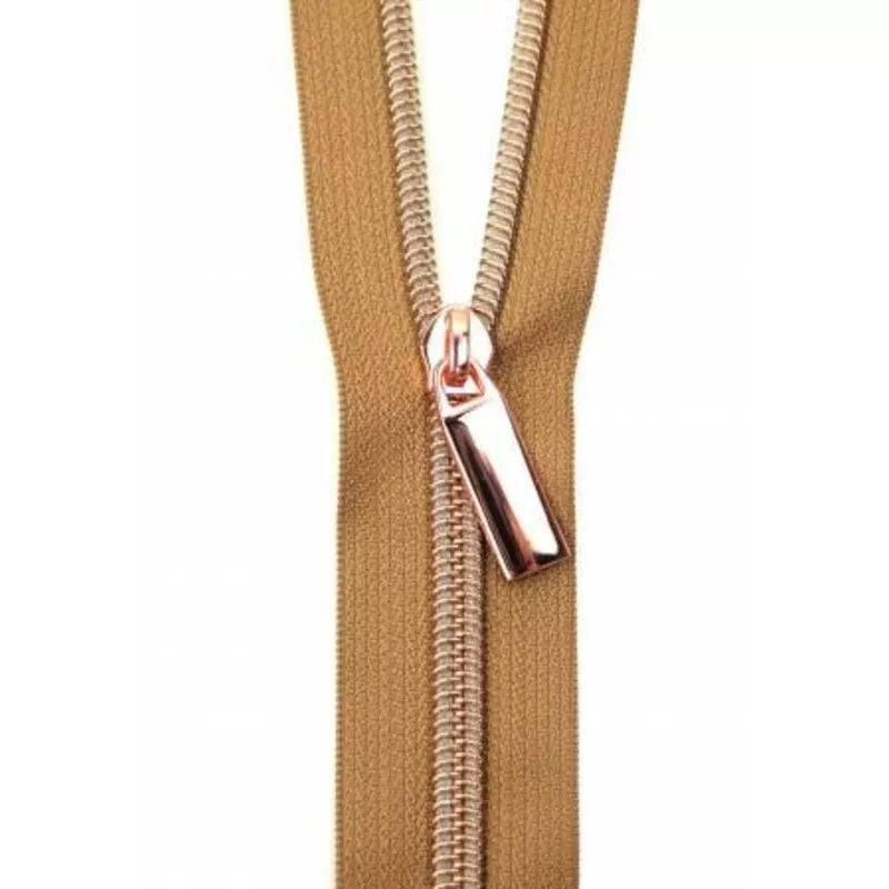 Zippers By The Yard Natural Tape 3 yds #5 nylon coil & 9 pulls rose gold