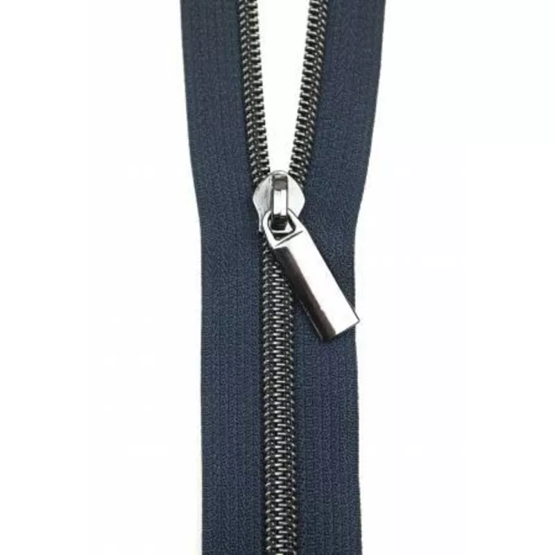 Zippers By The Yard Navy Tape 3 yds #5 nylon coil & 9 pulls – Gunmetal Black