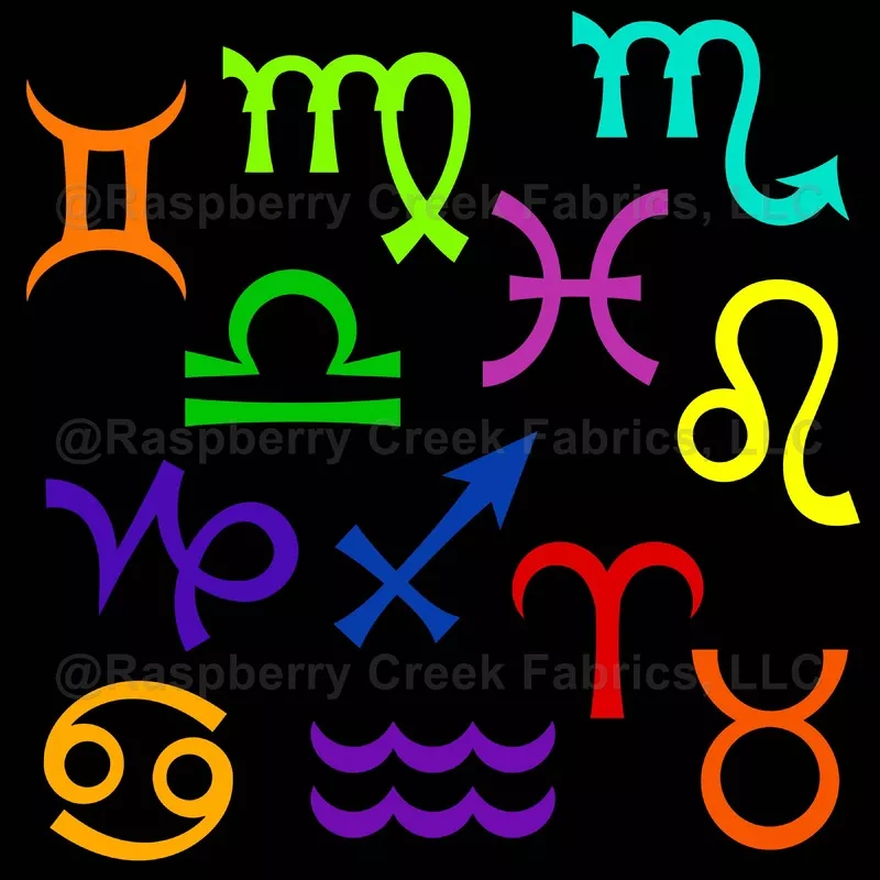 Zodiac Signs Pattern, Colorful Horoscope, Black Background