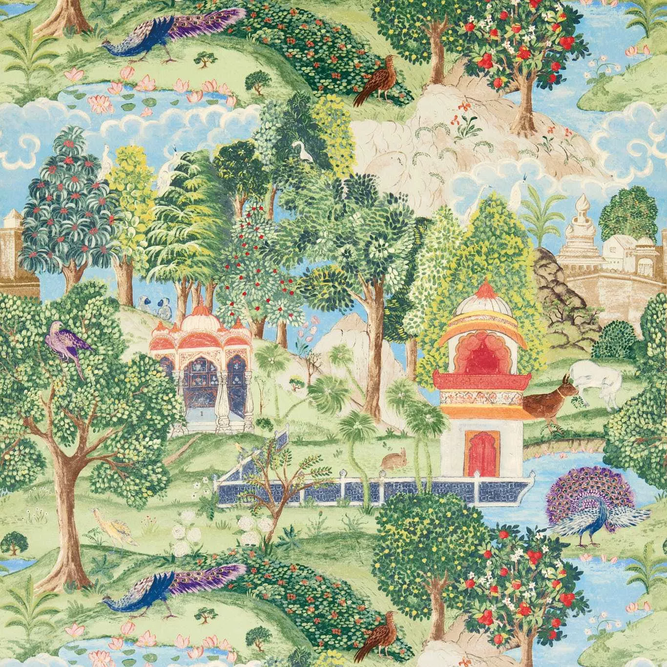 ZOFFANY Peacock Garden Fabric Other Green,Coral - ZJAI321686