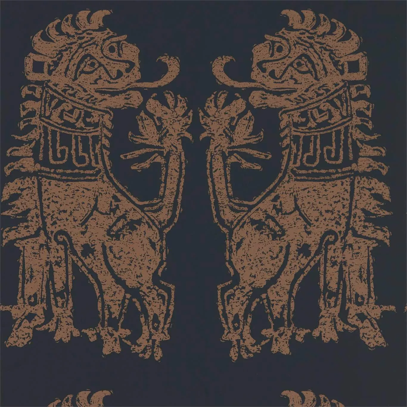 ZOFFANY Sicilian Lion Wallpaper Abstract , Graphic Bone Black,CoppperRotary Wide Width Printed Wallpaper - ZPLW312979